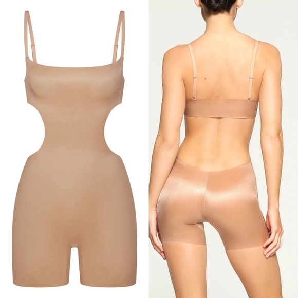 SKIMS Barely There Bodysuit Mid Thigh Cut Out Shapewear Clay Tan NWT 3X - Picture 1 of 11